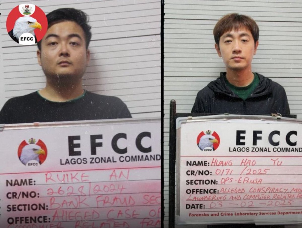 instablog9ja's tweet photo. Court sentences two Chinese nationals to 46 years each for N3.4bn, $2.5m cybert+rrorism and internet fr@ud in Lagos https://t.co/Wsw6hJWBZ0