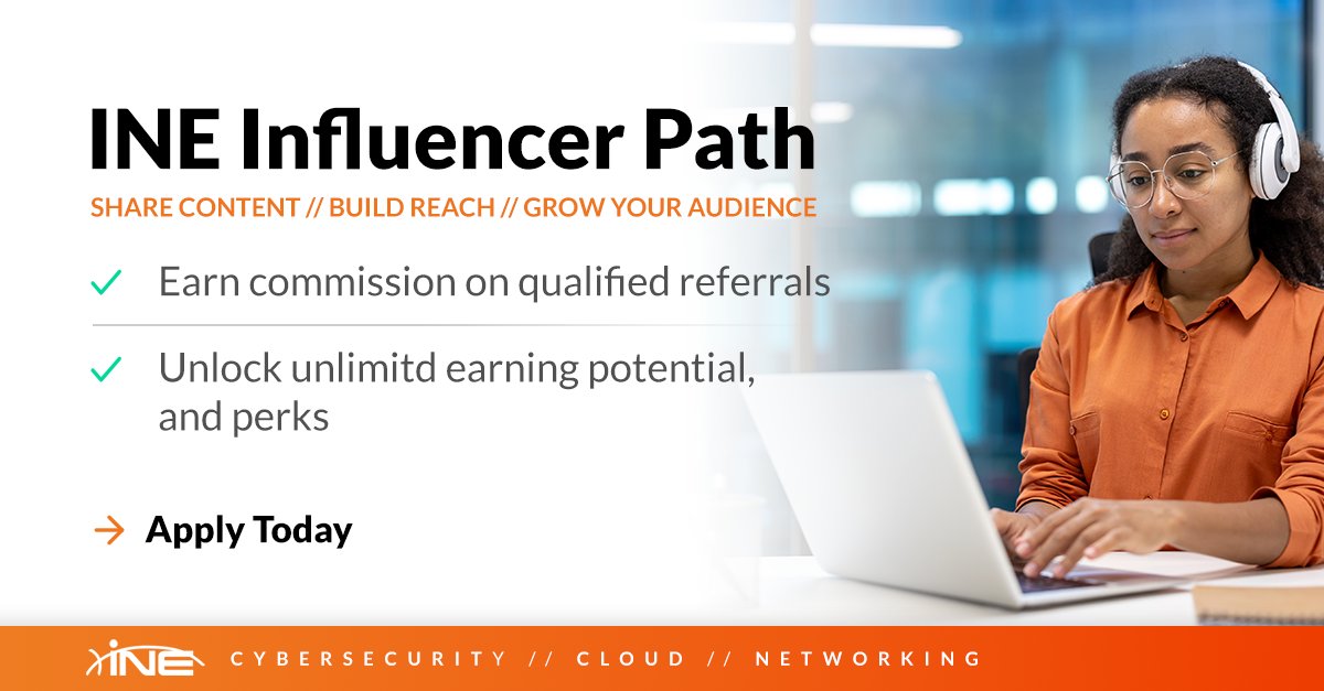 SecurityTube's tweet image. Create content in cybersecurity, cloud, or networking? 🎯

The INE Influencer path helps creators back their content with trusted, hands on training and earn commission.

Apply 👉 bit.ly/4acg108

#INEInfluencer #CyberSecurity #TechCreators