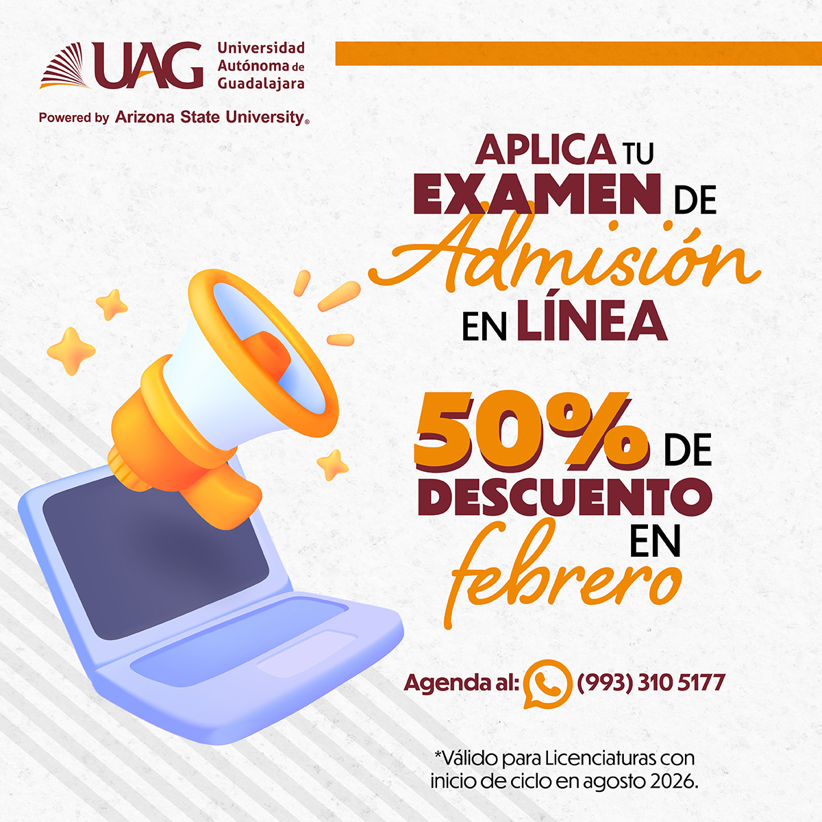 🙌🦉 ¡Este es el gran paso hacia tu futuro profesional! 
Realiza tu 𝗘𝘅𝗮𝗺𝗲𝗻 𝗱𝗲 𝗔𝗱𝗺𝗶𝘀𝗶ó𝗻 este mes y aprovecha 𝟱𝟬% 𝗱𝗲 𝗱𝗲𝘀𝗰𝘂𝗲𝗻𝘁𝗼. 

Válido hasta el 𝟮𝟴 𝗱𝗲 𝗳𝗲𝗯𝗿𝗲𝗿𝗼.
👉 Agenda aquí: bit.ly/ExamenAdmisión…