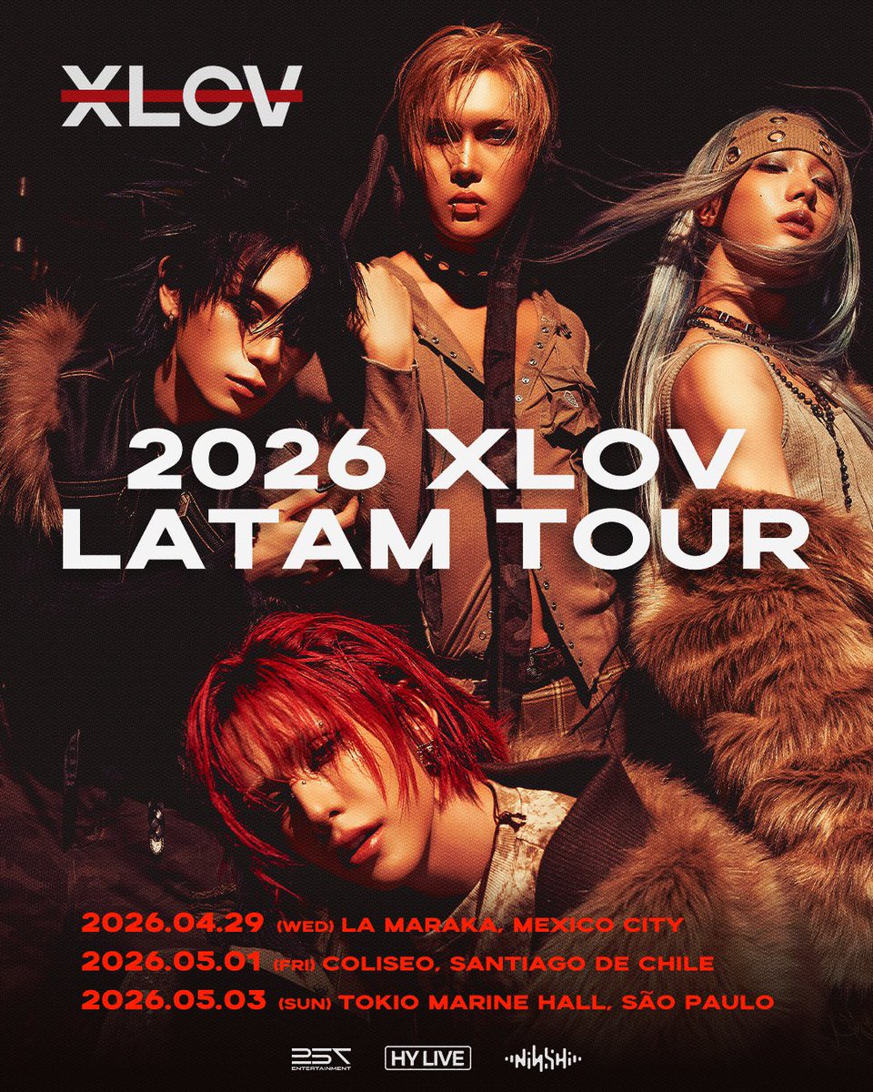 ninshi_ent's tweet photo. XLOV llegará a Latinoamérica 
El grupo XLOV se prepara para visitar Latinoamérica como parte de una gira muy esperada junto a Ninshi Entertainment, con presentaciones planeadas en México, Brasil y Chile.

Este tour marca un momento especial para los fans de la región, quienes por fin podrán vivir la energía y el talento de XLOV en vivo.

Muy pronto estaremos liberando toda la información oficial sobre precios, beneficios e inicio de venta.

Les pedimos estar muy atentos a nuestras redes oficiales.

LATAM, el encuentro con XLOV está cada vez más cerca.

-----

XLOV chega à América Latina 
O grupo XLOV está se preparando para desembarcar na América Latina em uma turnê especial realizada em parceria com a Ninshi Entertainment, passando por México, Brasil e Chile.

A visita promete ser um momento inesquecível para os fãs da região, que finalmente poderão ver XLOV ao vivo.

Em breve divulgaremos todas as informações oficiais sobre valores, benefícios e início das vendas.

Fiquem atentos às nossas redes sociais.

✨ LATAM, XLOV está chegando.

#XLOV #XLOVLATAMTour2026 #257Entertainment #HYLIVE #NINSHIENTERTAINMENT
