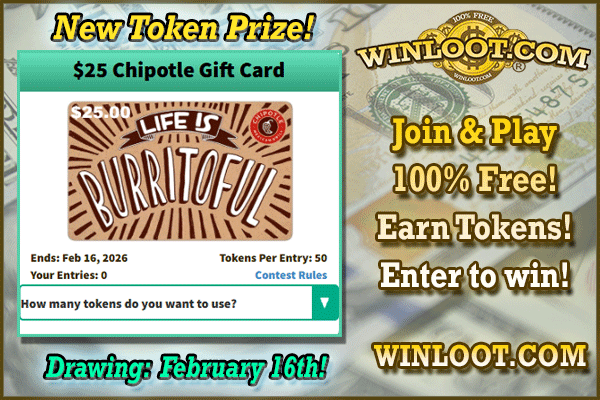 Here's your chance to have a "Burritoful" Day!🌯
Enter your Winloot Tokens to win a $25 Chipotle Gift Card!🎁

✔️Play Winloot: ow.ly/gMVo50YcPWH
✔️Earn Tokens!
✔️Enter to #win the next drawing!
💯100% FREE!🆓