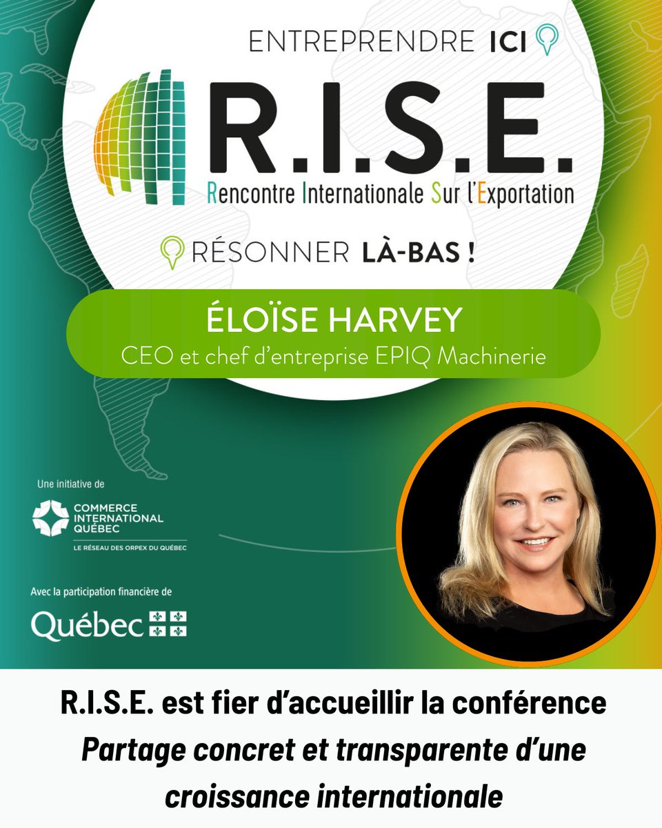 Nous sommes fiers de participer à R.I.S.E. 2026!

Dans une semaine exactement, notre chef de la direction, Mme Éloïse Harvey, parlera exportation et marchés internationaux.

Réservez votre place dès maintenant : bit.ly/3MzIowd 

#RISE2026 #Montreal