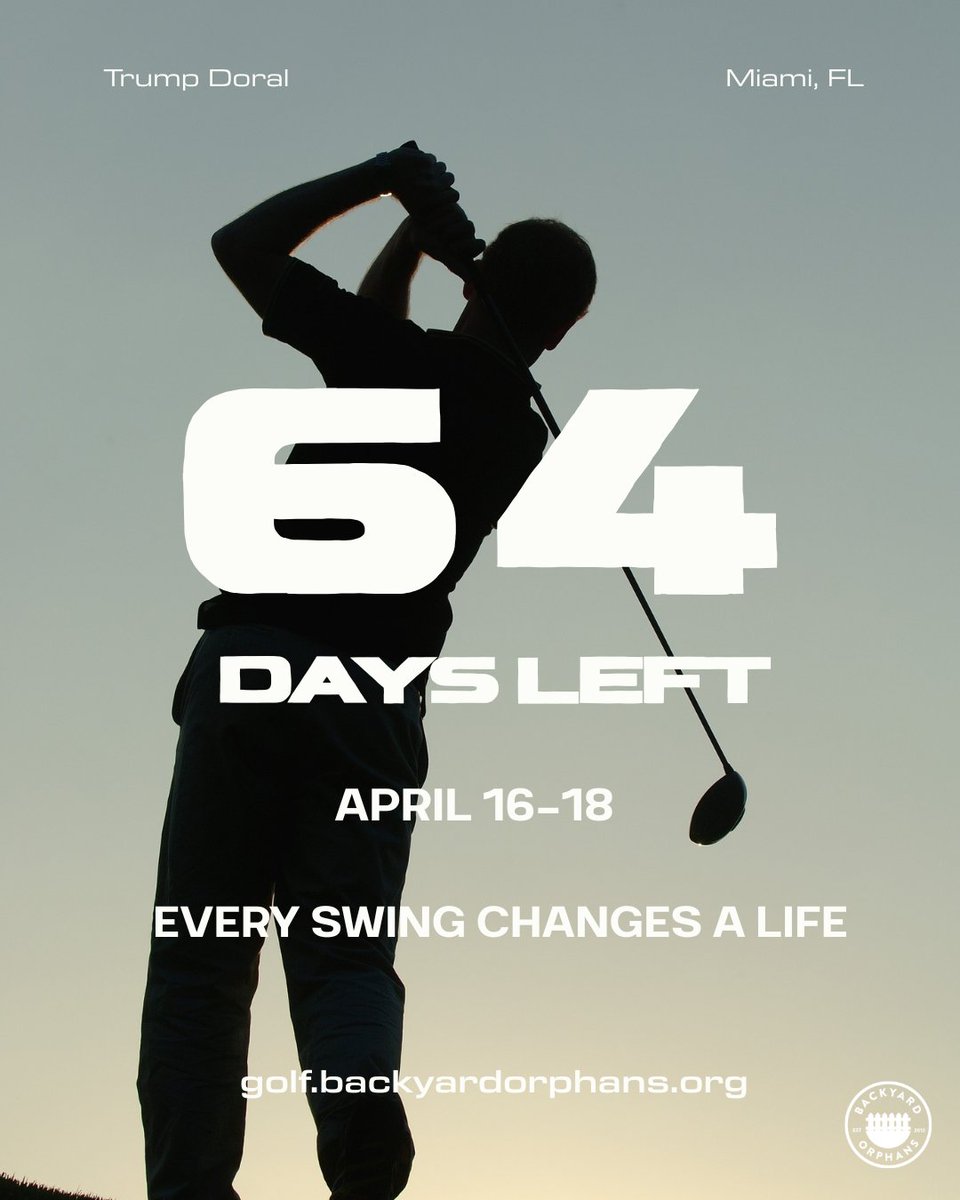 ⛳ Only 64 days until your swing creates a healing home! Join us April 16–18th at Trump Doral. Every putt, every drive, every swing changes a life.
Register today: hubs.la/Q04290X20
#SwingForHope #HealingHome #BackyardOrphans #GolfForACause