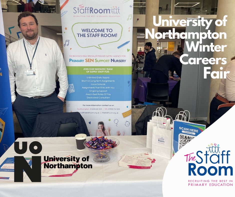 The_StaffRoom's tweet photo. We had an amazing day, today at the University of Northampton Winter Careers Fair, connecting with students and talking all things careers in education! 

#Thestaffroom #CareersFair #UniversityOfNorthampton #EducationCareers #StudentSupport #FutureTeachers https://t.co/fKr4AHjhr1