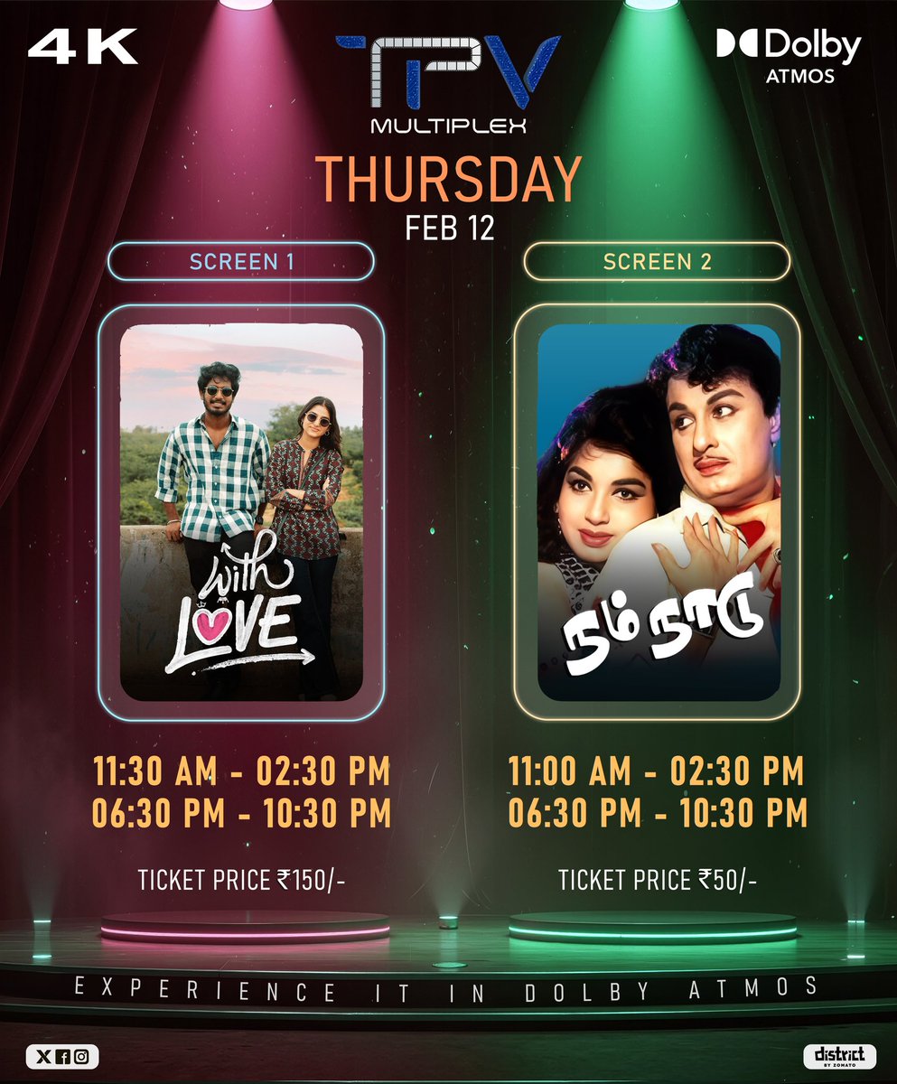 TPVMultiplex's tweet image. Big screen, powerful sound, semma vibe 😍 Screen 1 ah illa Screen 2 ah… choice unga, experience next level namma 🔊🎥
#withlove #namnaadu #TPVmultiplex