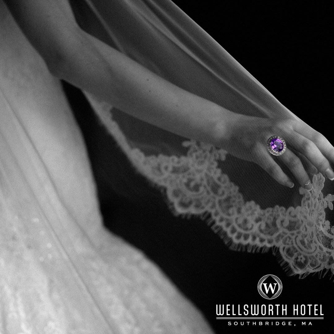 February's birthstone, the amethyst, carries a spectacular purple color, which provide a beautiful wedding color.  Think about ways you can incorporate this stone into your special day. #WeddingWednesday #weddingjewelry #Wellsworth #Hotel #Southbridge