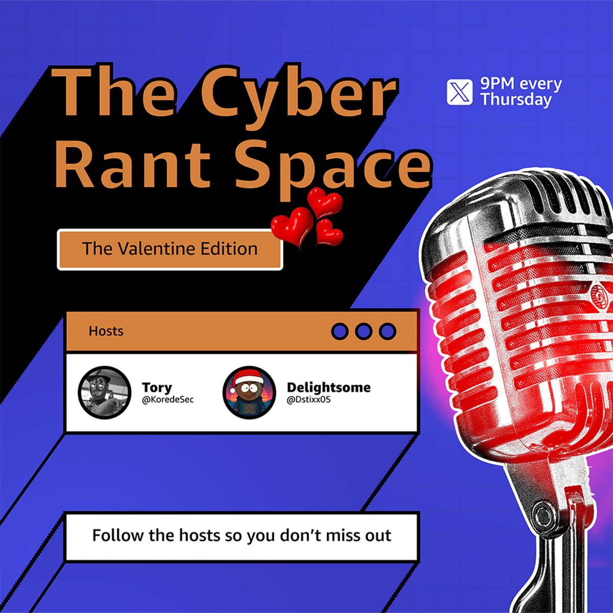 Valentine’s is 3 days away. Got a date or a deployment window? 📅💀

Join The Cyber Rant Space: Valentine Edition tomorrow.

We’re discussing dating in tech, "social engineering" your crush, &amp; if love is harder than OSCP. 💘

🔗 x.com/i/spaces/1djGX…