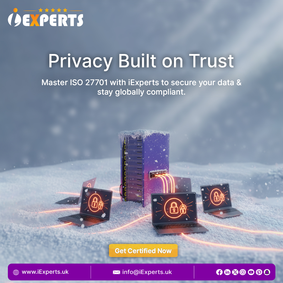 Master ISO 27701 with iExperts 🔐 Strengthen your PIMS, protect sensitive data, and stay GDPR-aligned with global privacy standards.

👉 Find more: iexperts.uk/Complience/PF7…

#ISO27701 #DataProtection #Privacy #CyberSecurity #GDPR #Compliance #iExperts