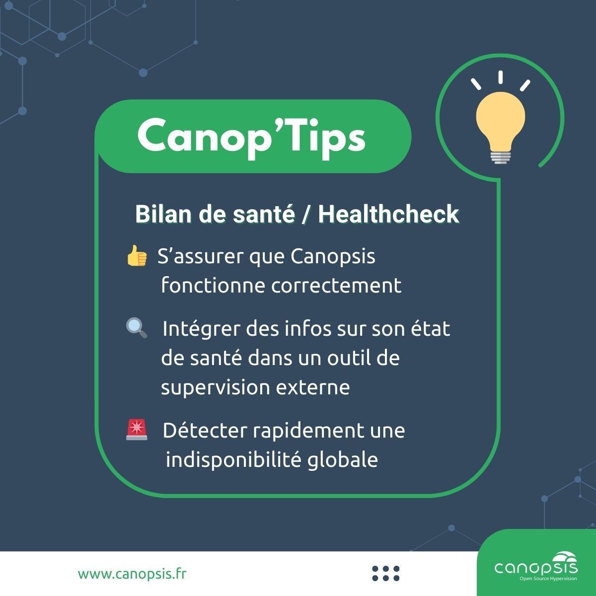 canopsis's tweet image. Canop’Tips 💡 Mais qui supervise l’hypervision ?

Canopsis publie son propre état de santé via des routes de healthcheck simples à exploiter et faciles à intégrer dans un outil de supervision existant.

#Canopsis #Observabilité #Hypervision #SupervisionIT #Monitoring #OpenSource