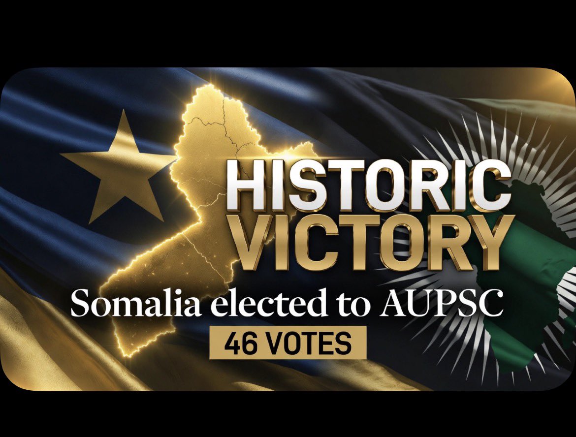 Shuute2097's tweet photo. 🇸🇴 HISTORIC DIPLOMATIC VICTORY!
Somalia has officially been elected to the African Union Peace and Security Council (AUPSC) with an overwhelming majority of 46 votes.
With a dual seat at both the UNSC and the AUPSC, https://t.co/OTEGq1xGqc