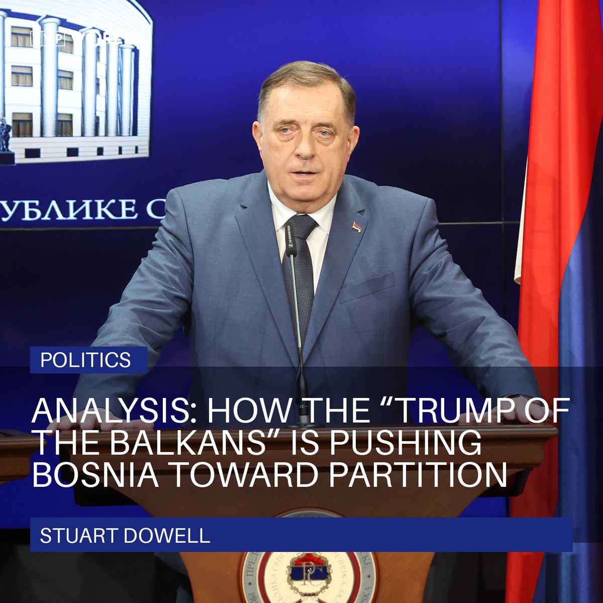 TVPWorld_com's tweet image. TVP World’s Stuart Dowell’s [@StuartDowell_] Analysis: Dubbed the “Trump of the Balkans,” Milorad Dodik has been formally removed from the presidency of the semi-autonomous Republika Srpska after a court conviction for defying the High Representative of Bosnia and Herzegovina,…