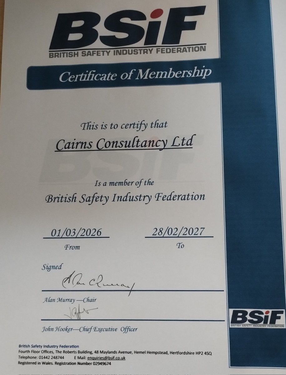 Delighted to receive the British Safety Industry Federation
 membership certificate for the next year 2026-2027 privileged to continue to represent  BSIF on the LoCHER project 
and  NFCC PPE and Clothing Industry Suppliers Group
lnkd.in/eYs4Jned
 bsif.co.uk