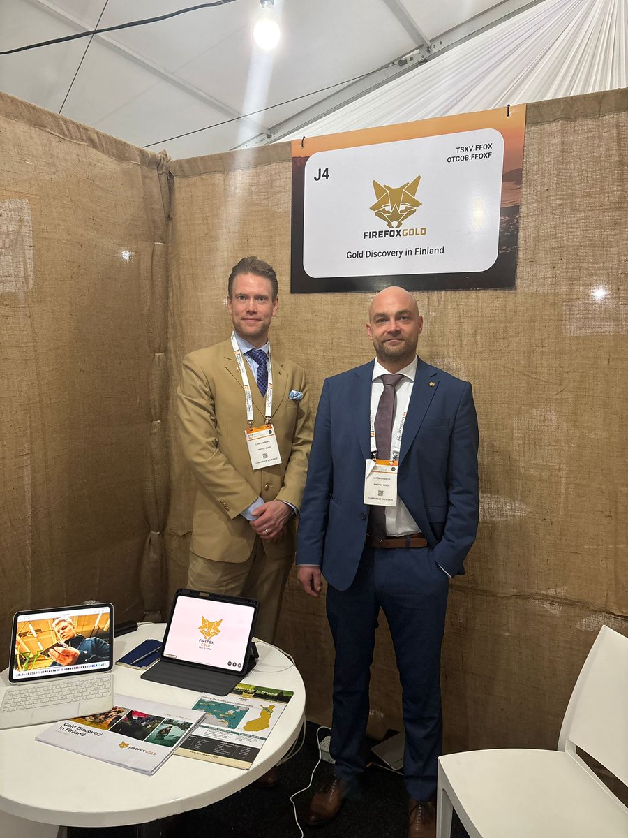 FireFoxGoldCorp's tweet photo. FireFox Gold has wrapped up a productive few days at the 121 Mining Investment Conference in Cape Town.

Carl Löfberg and Jaroslav Zach met with investors, shareholders and industry peers to discuss the strong momentum at our flagship Mustajärvi project!

#Gold https://t.co/9RUX6iWbNz