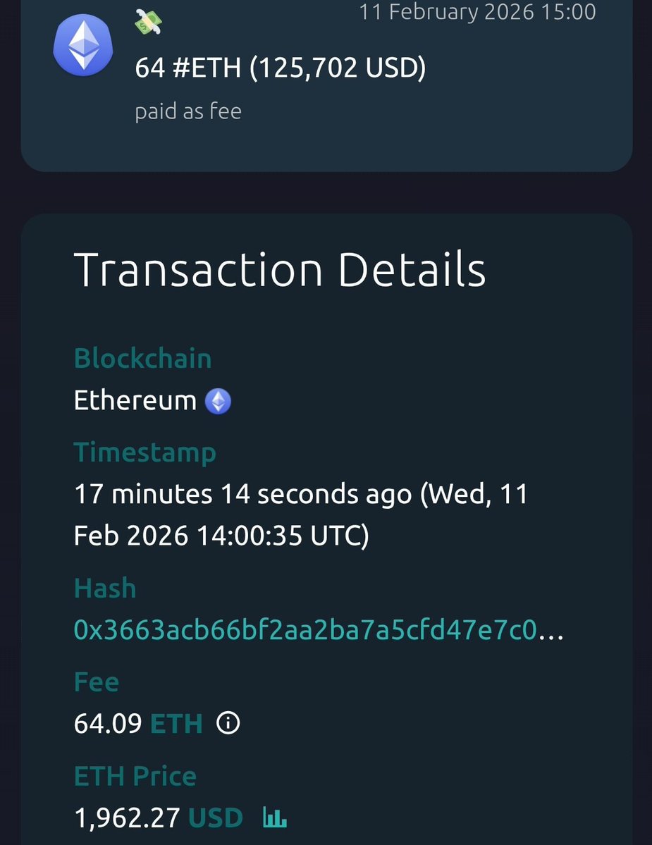 ZouStack's tweet image. Someone just paid 64 #ETH ($125,702) in fees for a single transaction.