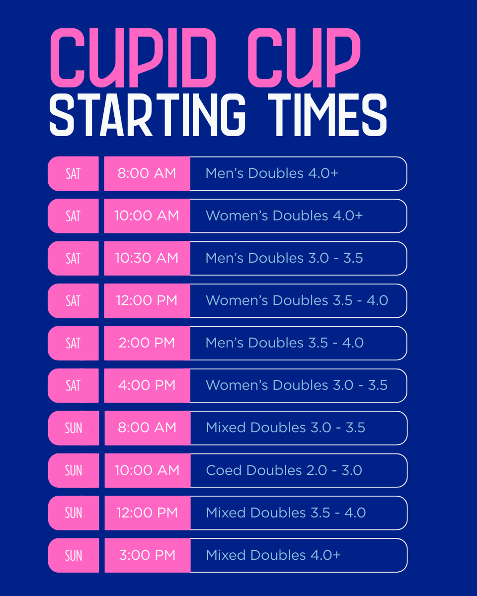 elevenopb's tweet photo. Start times just dropped ⏰💘

See when your division hits the court at the Cupid Cup, presented by mainelove! https://t.co/XKhYlwYwcl