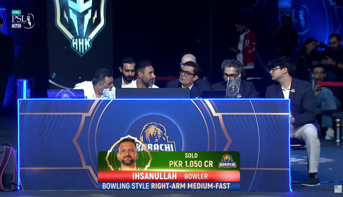 _FaridKhan's tweet photo. Pakistan's 150KPH pacer Ihsanullah has been finally SOLD to Karachi Kings for 1.05 Crore PKR 🇵🇰🔥

Shan Masood, Saud Shakeel, Hussain Talat, Asif Ali, Asif Afridi, Haider Ali &amp; Kamran Ghulam have all been picked too 🙌🏽 #HBLPSL #PSLAuction https://t.co/PdC6oGb6KT