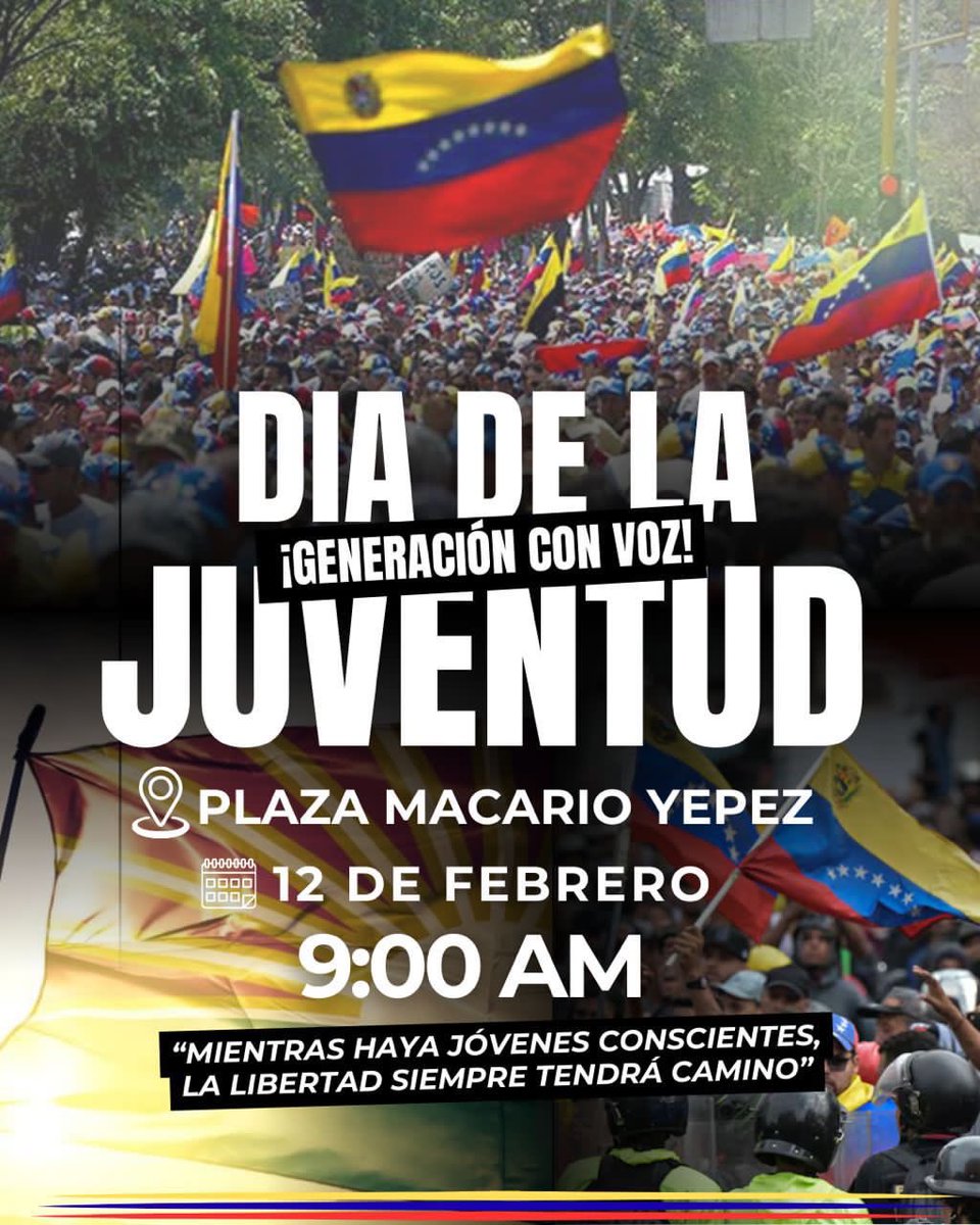 Todos a acompañar mañana 12 de Febrero a nuestra combativa juventud venezolana. En Barquisimeto todos a la Plaza Macario Yepez a las 9am.                         #LibertadParaTodosLosPresosPoliticos