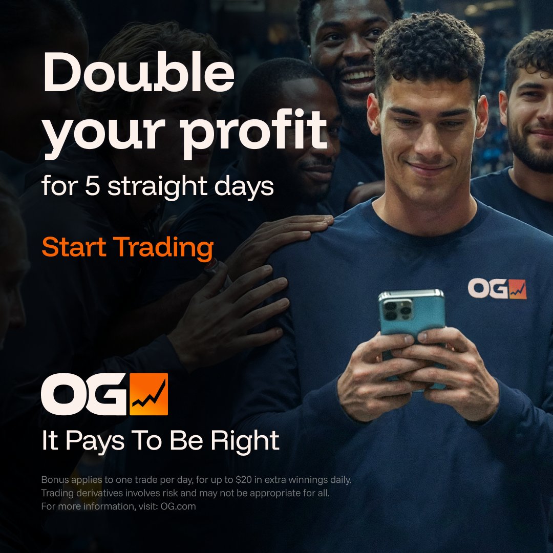 OG_com's tweet image. New Offer Alert:
Five days. Five profit boosts.
If you’re right, we double it. Welcome to OG. It Pays To Be Right.
Learn more 👇
ogapp.onelink.me/T8cU/5o639ms2