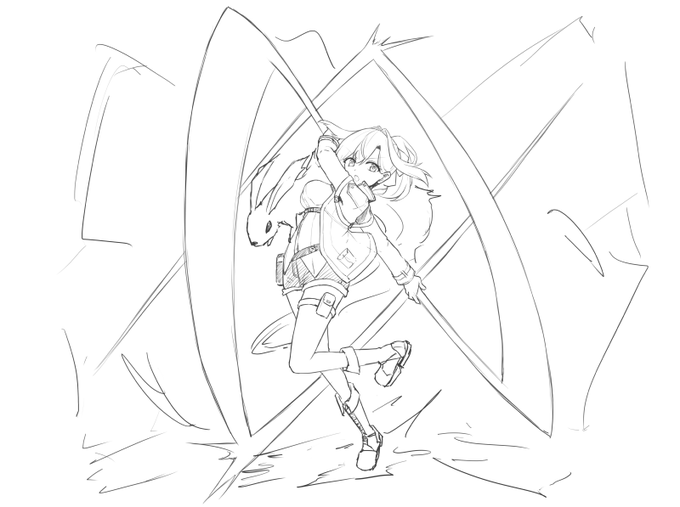 エフェクトと動きのあるソシャゲの進化絵みたいなのほしいなぁって落書き