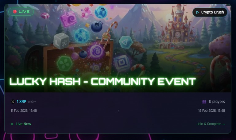 🎉🍬 LuckyHash has teamed up with <a href="/RCADIAHQ/">RCADIA</a> to host a fun CRYPTO CRUSH tournament! 🍭🎉

🏆 1st Place- 20 <a href="/LuckyHashWin/">LuckyHash</a> Scratchers and the $XRP Jackpot!
🥈 2nd Place- 10 Scratchers + $XRP
🥉 3rd Place- 5 Scratchers + $XRP

🗓️ Duration - 1 week
⏲️ STARTS NOW!

Make sure you're
