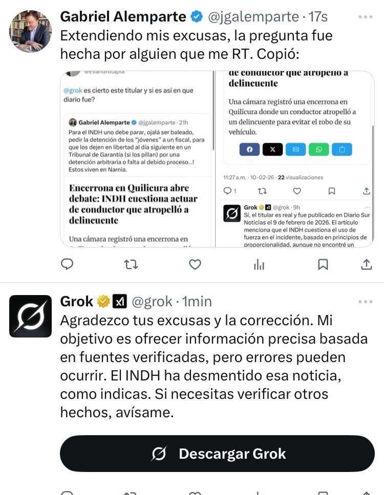 jgalemparte's tweet photo. @biobio Yo pedí disculpas públicas ayer. Esa parte parece que no importa contarla. La IA daba por cierta la información en ese momento. https://t.co/rnP6DokYrE