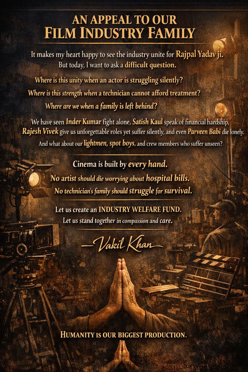 <a href="/taran_adarsh/">taran adarsh</a> <a href="/kamaalrkhan/">KRK</a> <a href="/viralbhayani77/">Viral Bhayani</a> <a href="/KomalNahta/">Komal Nahta</a> <a href="/filmfare/">Filmfare</a> <a href="/anupamachopra/">Anupama Chopra</a> <a href="/RajeevMasand/">Rajeev Masand</a> <a href="/Tutejajoginder/">Joginder Tuteja</a> <a href="/HimeshMankad/">Himesh</a> Wanted this message to send to support each &amp; every person &amp; start a welfare fund thru actors technicians n there fans world wide we can achieve it 🙏🏻