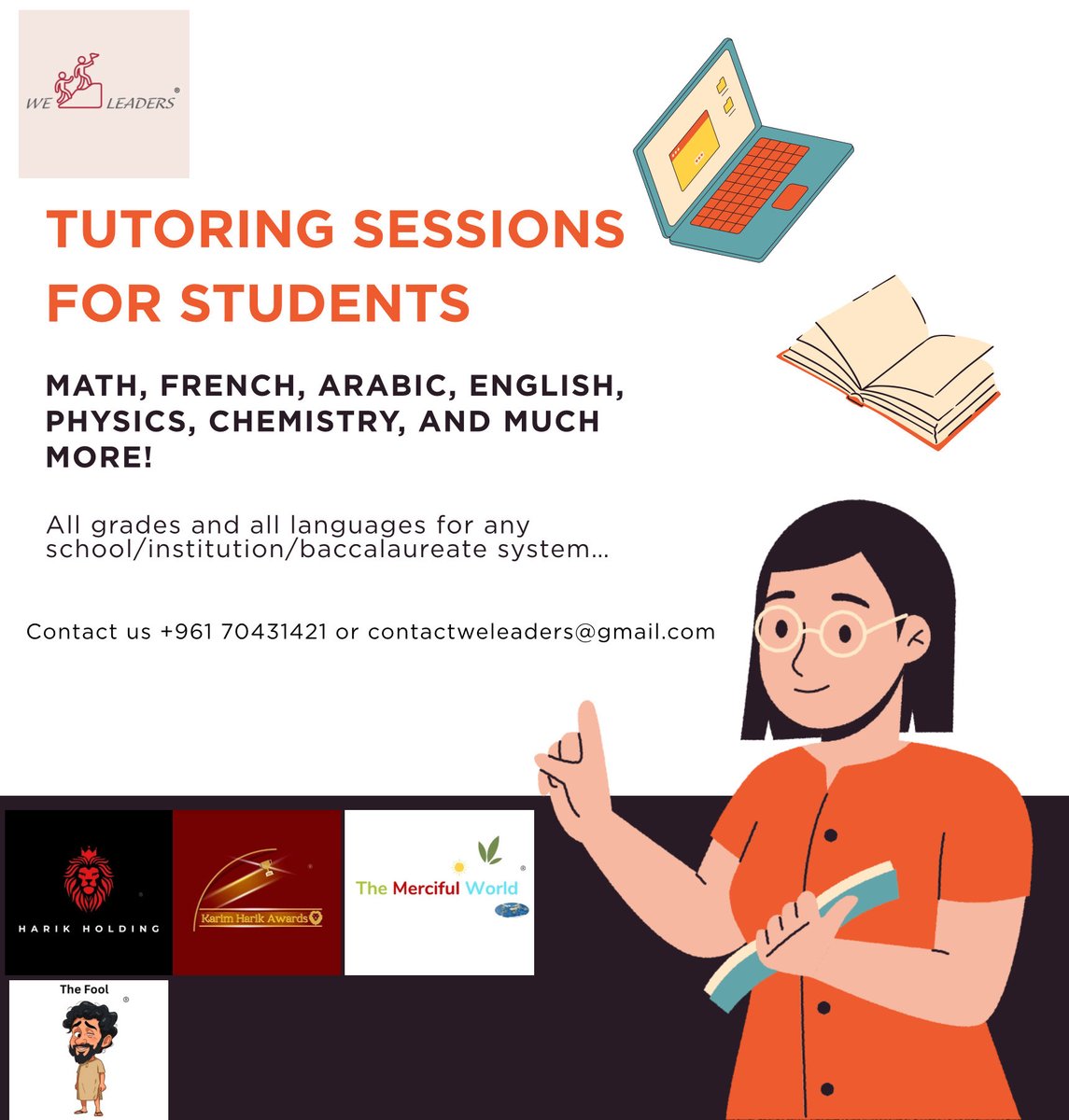 HARIKHOLDING's tweet photo. Tutoring Sessions for Students @WeLeaders_ 

Math, French, Arabic, English, Physics, Chemistry…

All grades and all languages for any school/institution/baccalaureate system…

Contact us +961 70431421 or contactweleaders@gmail.com

#weleaders #weleadersprogram #tutoring https://t.co/6HunwoetJp