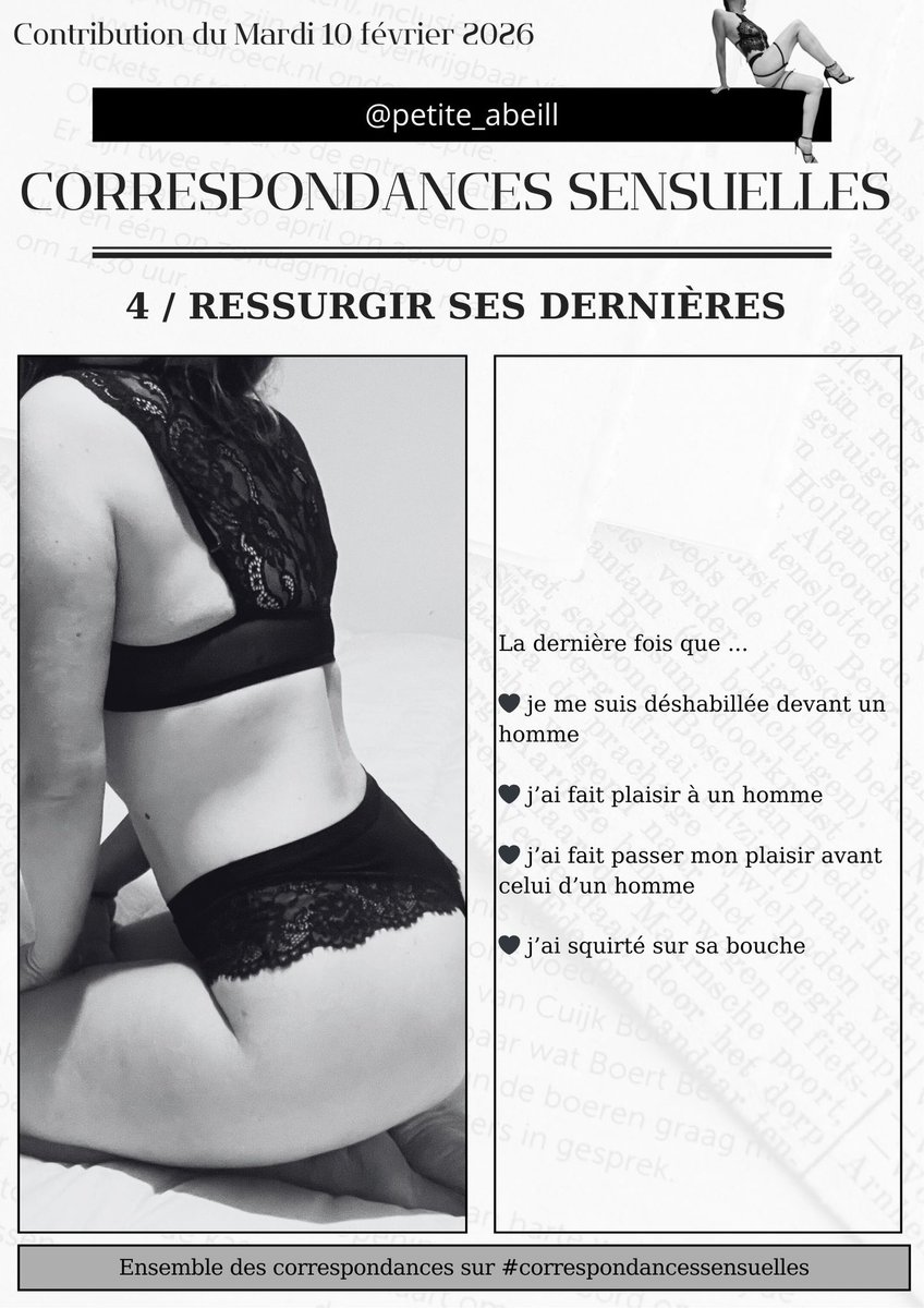Nouvelle correspondance sensuelle. Déjà hâte d’écrire la suivante ! Merci
<a href="/Desirdesmots/">Correspondances avec Matthieu</a>