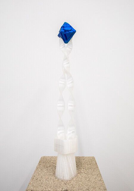 Sadie Weis' Simulacra series simulations—3D-printed PLA wind chime replicas crystallized with potassium aluminum sulfate in delicate, shimmering helix forms and ethereal hardware accents, compact yet mesmerizing scales that blur simulation and reality in crystalline glow! ❄️🌟