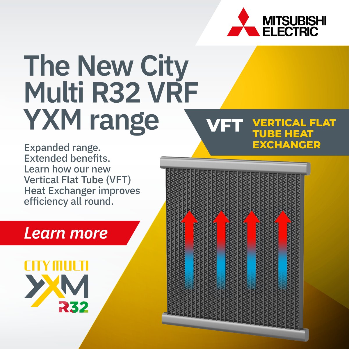 meuk_les's tweet photo. The New City Multi R32 VRF YXM is available in a High Efficiency model that incorporates our new unique Vertical Flat Tube (VFT) Heat Exchanger – 16% SEER increase compared to the standard model. Learn More: https://t.co/WvDmxOeEaT #MitsubishiElectric #VFT #CityMulti https://t.co/3Xk3t3EagF