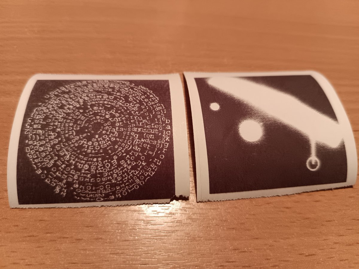 framesmash's tweet photo. A surprising discovery: #generativeart printed on thermal receipt paper using a kid's printer looks really cool.
The left piece was made with #p5js, and the right one with #threejs https://t.co/FW9Q71AAAz