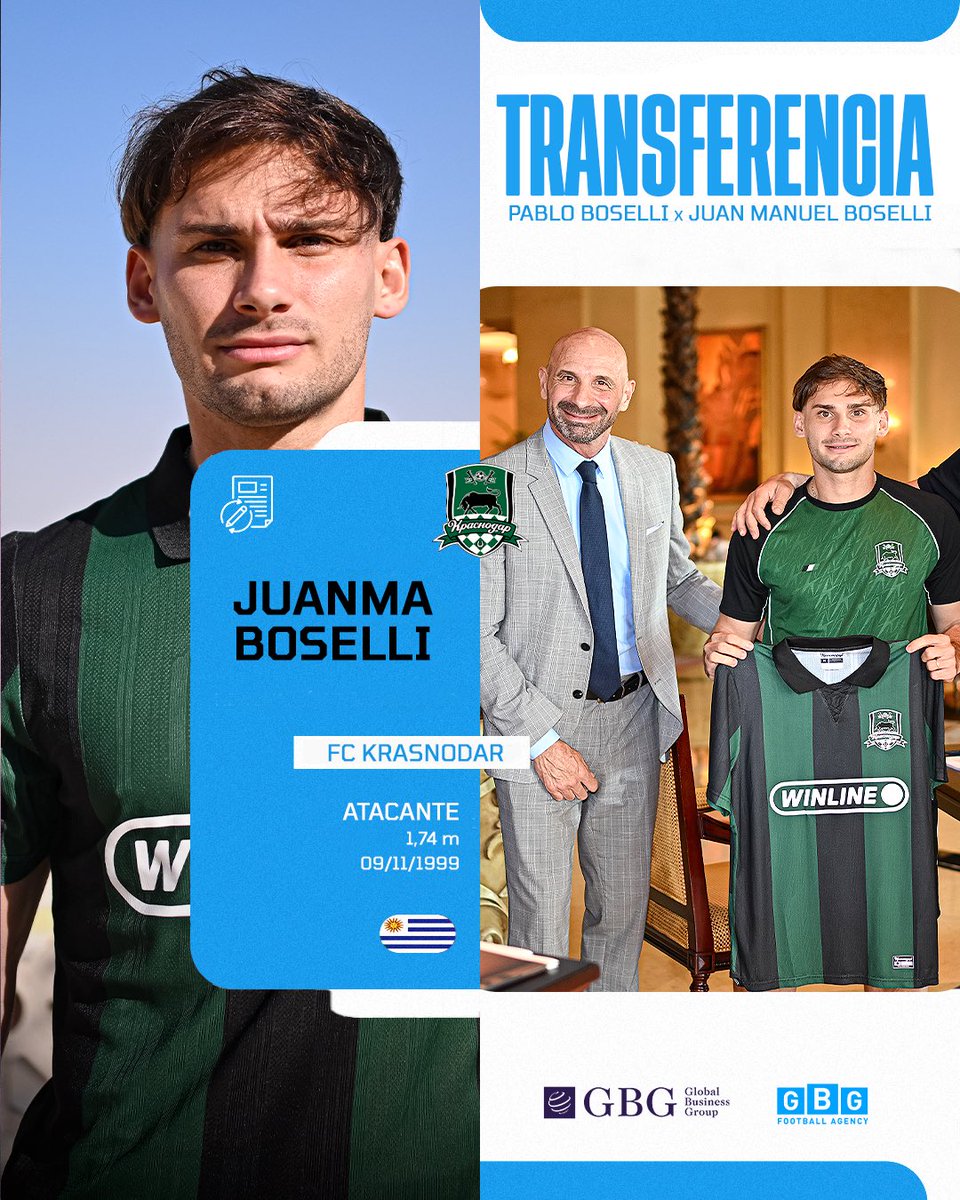 Juanma Boselli crece en Rusia y pasa de @fcnizhnynovgorod al @fckrasnodar, actual líder y último campeón de Rusia 🤝🏼🇷🇺

𝐆𝐁𝐆 𝐅𝐨𝐨𝐭𝐛𝐚𝐥𝐥 𝐀𝐠𝐞𝐧𝐜𝐲 | #𝗚𝗕𝗚𝗣𝗹𝗮𝘆𝗲𝗿