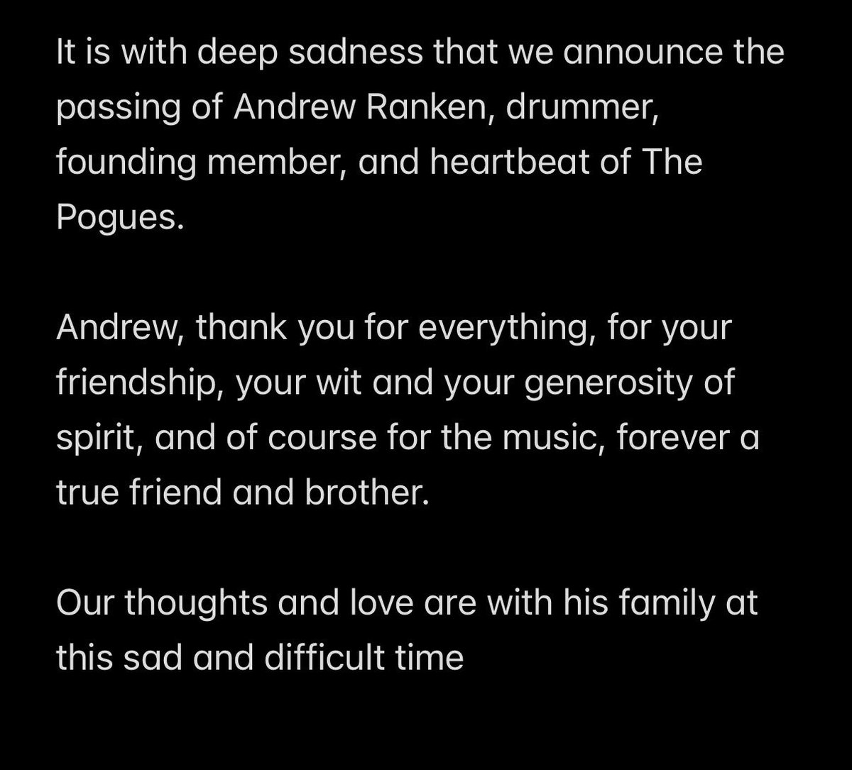 poguesofficial's tweet image. Andrew ‘The Clobberer’ Ranken. 

13 November 1953 - 10 February 2026