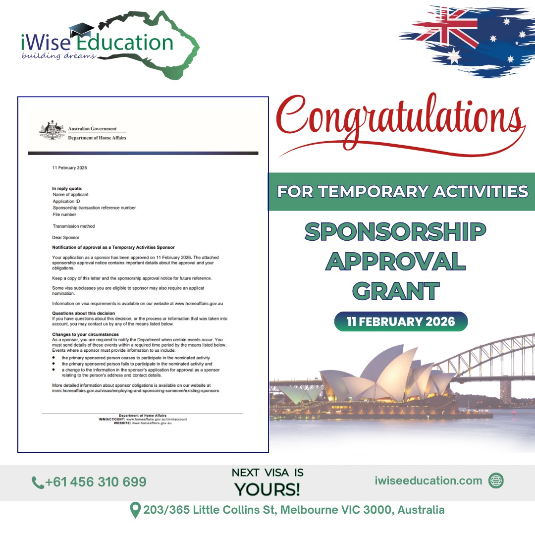 iWiseEducation's tweet image. Another milestone unlocked! 

Congratulations on your Temporary Activities Sponsorship Approval Grant — one step closer to your Australia journey!

#AustraliaVisa #SponsorshipApproval #VisaGrant #TemporaryActivitiesVisa #StudyAndWorkAbroad #iWiseEducation #VisaSuccess #Australia