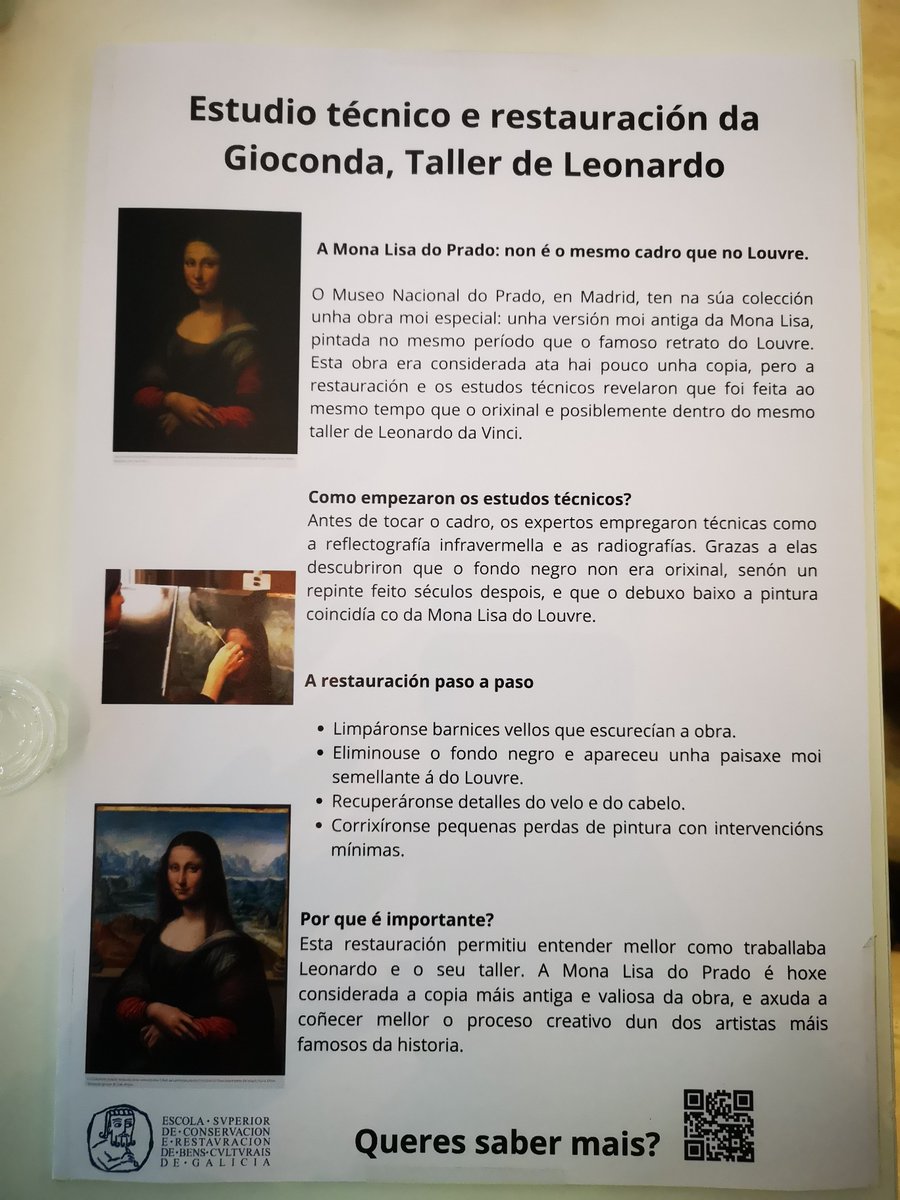 escolaconservac's tweet photo. Hoxe estamos en #InnovArt compartindo a oferta formativa da @escolaconservac. Axudámonos da Gioconda do @museodelprado para dar a coñecer o traballo dos profesionais da conservación restauración 😊. https://t.co/LHMJybhyMu