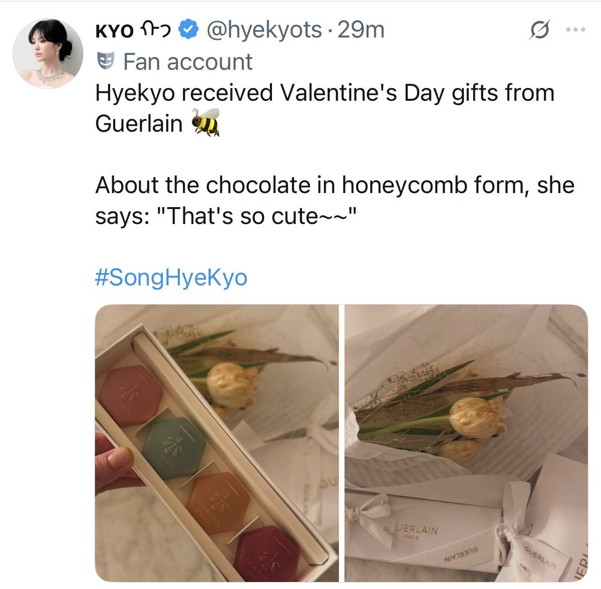 songhyekyo_THA's tweet image. #SongHyeKyo IG story update : kyo1122

[11022026]

🎈from #michaachannel

💐🍫 from #guerlain as valentine’s gift

#songhyekyo #송혜교 #ซงฮเยคโย