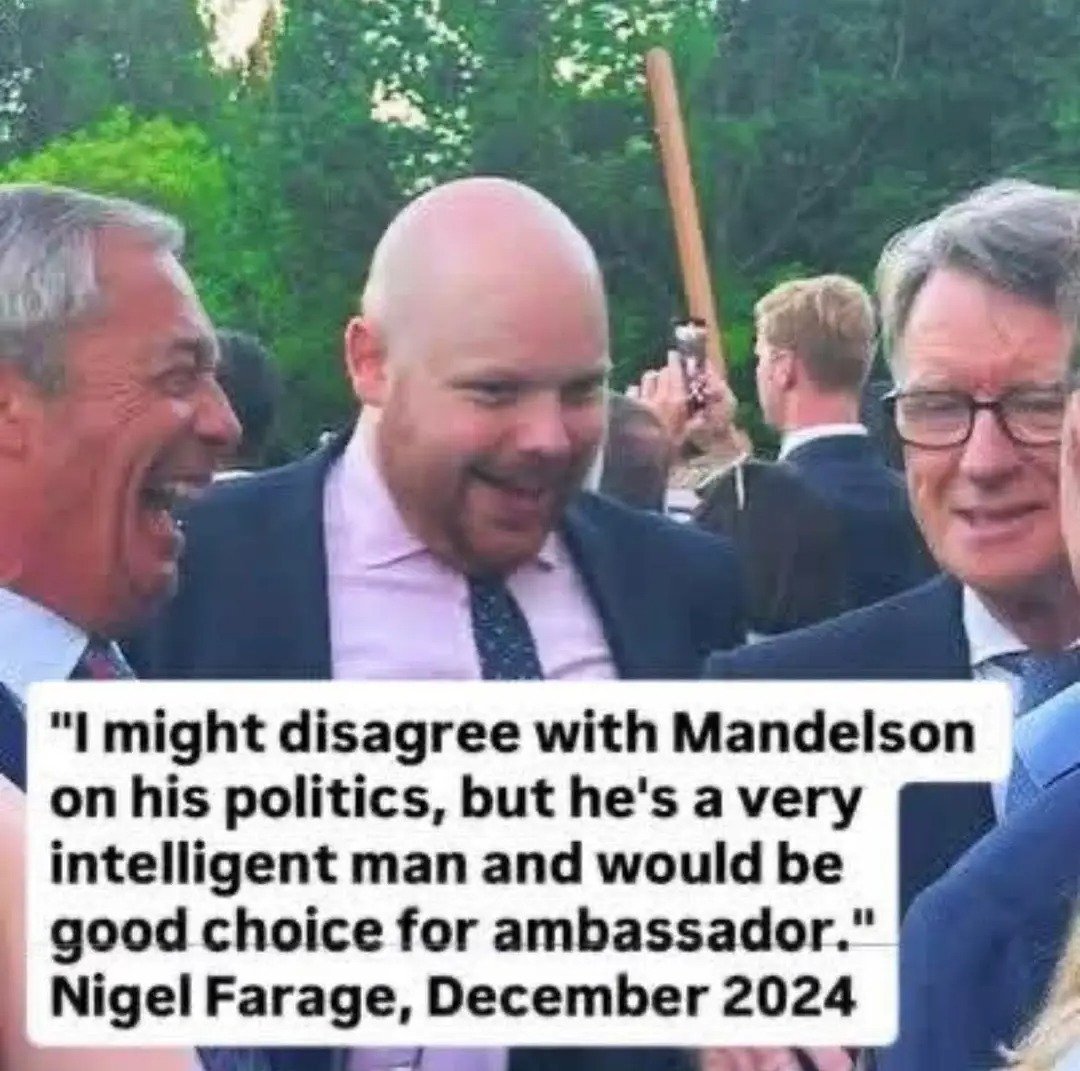 nickreeves9876's tweet photo. The news media are ranting on and on about Starmer - Mandelson - Epstein, but they are almost entirely silent about Farage - Bannon- Epstein. Let's not forget that Farage said Mandelson was a good choice for ambassador.

If Starmer has questions to answer regarding Epstein, then so does Farage, even more so because Farage was part of Bannon and Epstein's political project.

It is curious how so much of the media talks up Farage as a potential PM, but completely fails to subject him to the scrutiny appropriate for someone in that position. 

The British news media, with a few honourable exceptions, is the greatest threat to our democracy.