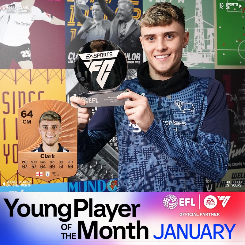EFL's tweet photo. 💫 Bobby Clark has been named the @EASPORTSFC Young Player of the Month for January! 🏆

#EFL | @dcfcofficial