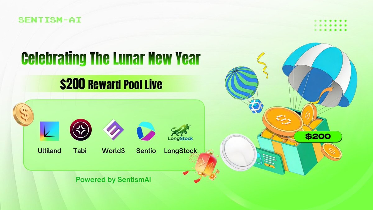 Sentism_ai's tweet image. 🧧 Lunar New Year is almost here — and we're kicking off SentismAI LNY Campaign!

Huge shoutout to our amazing partners 🤝 We're proud to celebrate alongside some of the best builders in Crypto AI.

To give back to the community, SentismAI is giving away 200 USDT in rewards 💰…