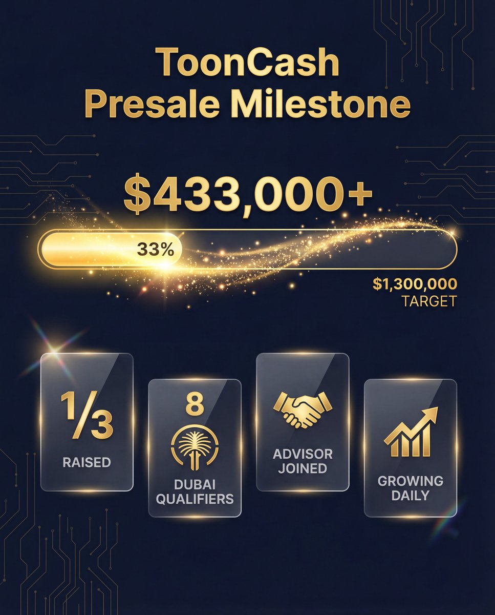 ToonPayOfficial's tweet photo. $433,000+ raised. One-third of our $1.3M presale target.

All organic. Zero paid campaigns.

Here's what that tells me about where crypto is heading:

Community-driven projects with real utility don't need hype. They need:
1. A product people actually use (crypto debit cards, 180+ countries)
2. Economics that reward participants (10 income streams)
3. Transparent communication (weekly calls, open roadmap)

What we've added this week:
- Strategic advisor with 6-8 years crypto + 450x project track record
- Token supply restructuring for professional positioning
- Leaderboard feature entering development
- 8 community members qualified for Dubai launch event

What's coming:
- Transaction visibility dashboard
- Visa card integration
- Physical card ordering
- Spend commission activation (at 2,500 users)

The next third will move faster than the first.

Momentum compounds.

https://t.co/4qc038nUFt

#Fintech #CryptoPayments #Presale #Startup #Web3