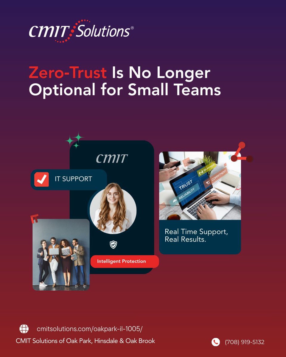 If you still trust users just because they’re inside your network, you’re vulnerable. Enforce least‑privilege, micro‑segmentation and continuous verification. Small business means big targets—adopt Zero‑Trust now. Visit cmitsolutions.com/oakpark-il-100… or call (708) 919‑5132