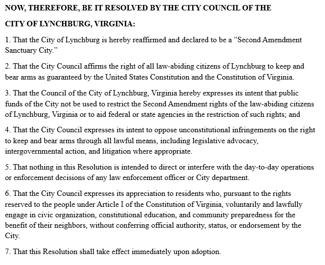 The city of Lynchburg has reaffirmed it's #2ndAmendment Sanctuary Status. 

This resolution passed 6-1 &amp; all Republicans voted for it.