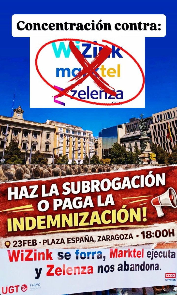 UgtIberalbion's tweet photo. Nuevas movilizaciones en contra del abandono de #Wizink a su plantilla de call center. Ahi estaremos. #Justicia https://t.co/CHPPwHcSEs