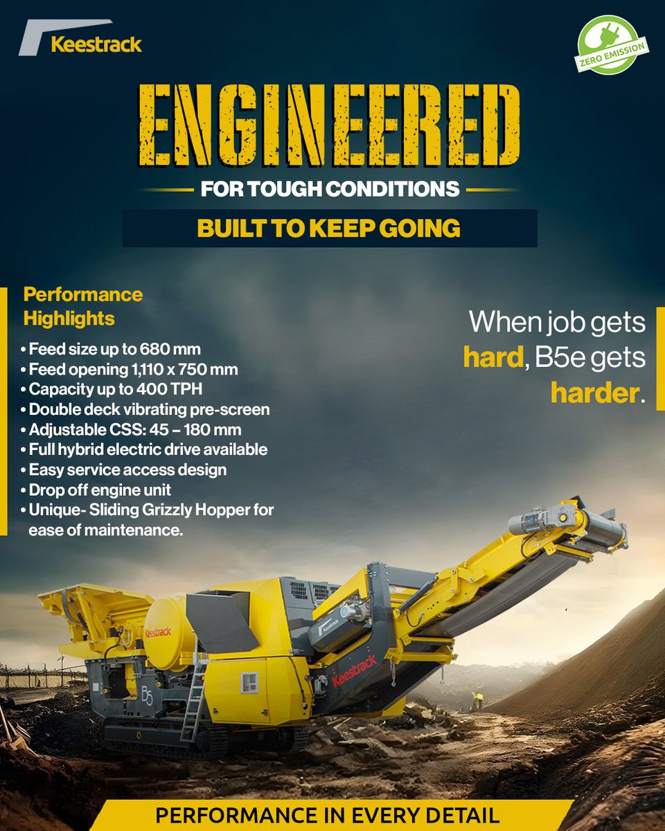 KeestrackIndia's tweet photo. When the site pushes limits, performance can’t hesitate.The B5e is built to handle demanding conditions with consistent without compromise.Power that performs. Every shift.
#Keestrack #B5e #CrushingSolutions #HeavyMachinery #MiningEquipment #Etrack https://t.co/mMVUwbawaa