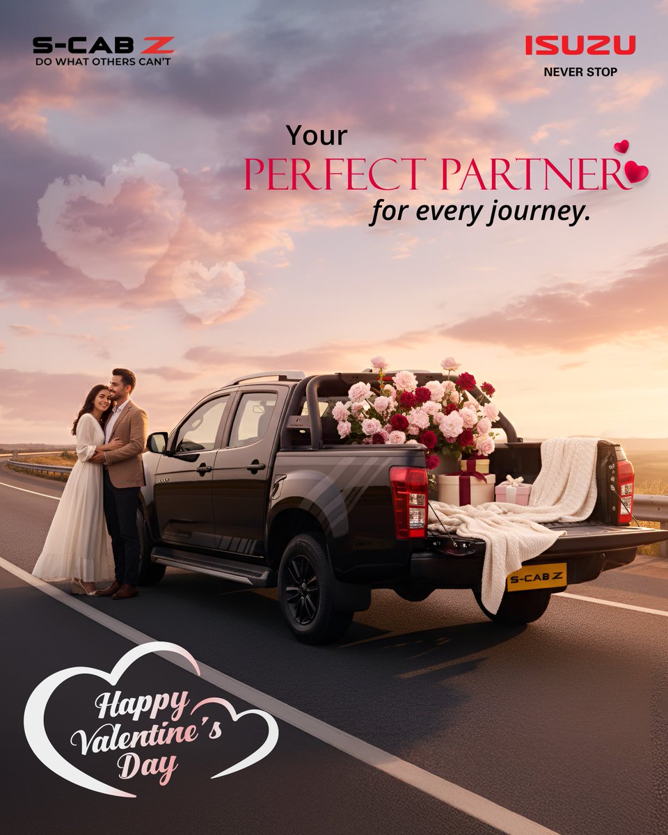 IsuzuIndia's tweet photo. Love that goes the distance. 
This Valentine’s Day, make every journey special with ISUZU - your perfect partner for all the roads you’ll travel together.

#Isuzu #ValentinesDay #PerfectPartner #NeverStop #LoveOnWheels https://t.co/SGy85DwiAa