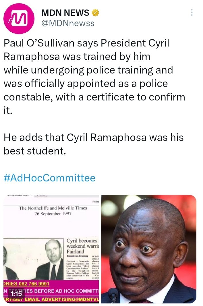 KgoshiL's tweet photo. I think the commission of enquiry should be furnished with South African Police force number of @CyrilRamaphosa. This will definitely proof what Paul O "Sullivan purport whe he said Mr Ramaphosa was his best student.
@ChrisExcel102 @Julius_S_Malema @eNCA @MbalulaFikile @Our_DA https://t.co/YyoYJ4ax96