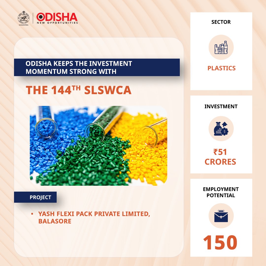 InvestInOdisha's tweet image. Odisha shapes new possibilities in #Plastics with fresh approvals at the 144th SLSWCA, strengthening manufacturing &amp;amp; employment.
#InvestInOdisha #InvestInFuture #SamrudhOdisha