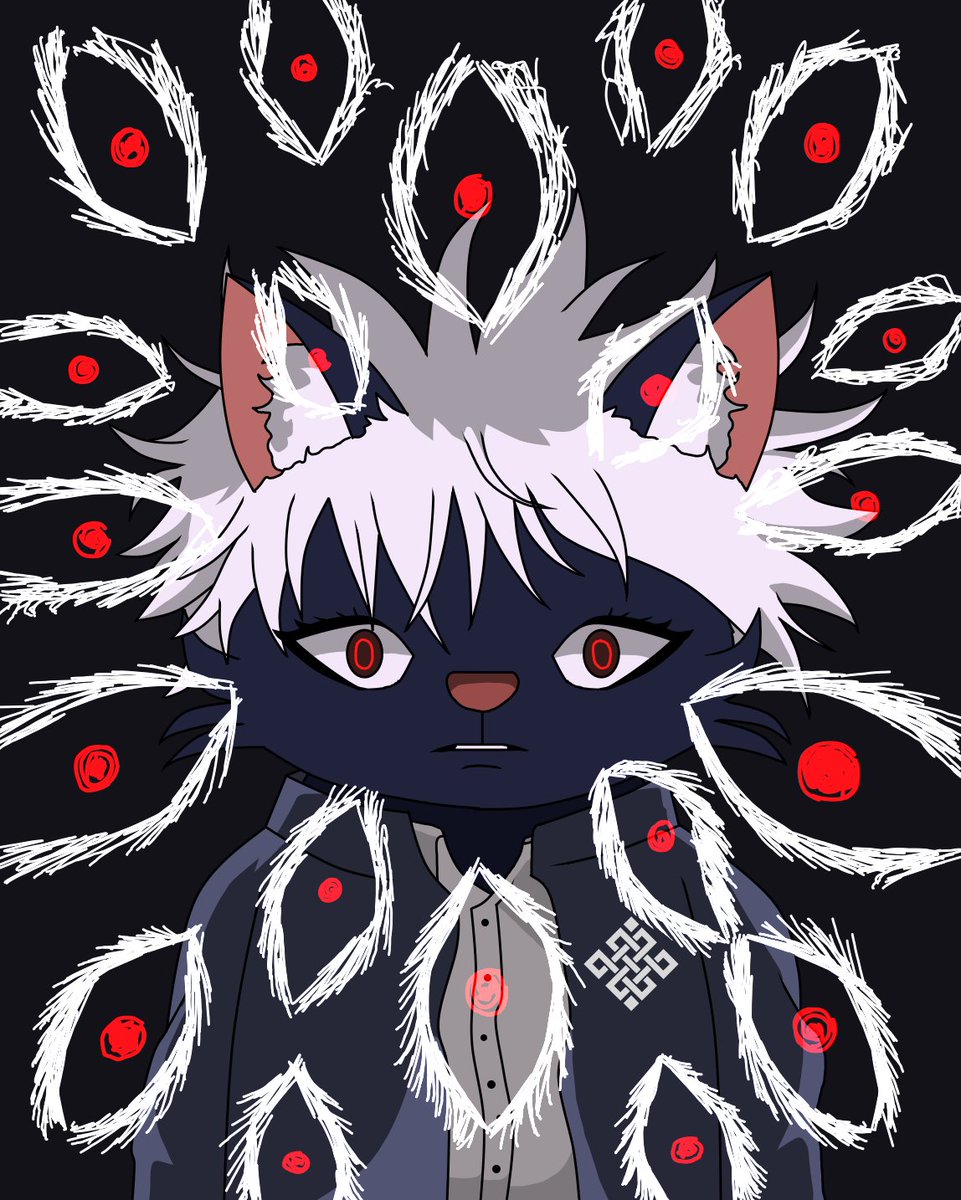 Red eyes bloom across the darkness, circling a quiet figure with silver hair and hollow stare, fear rising like smoke from a heart that refuses to break.