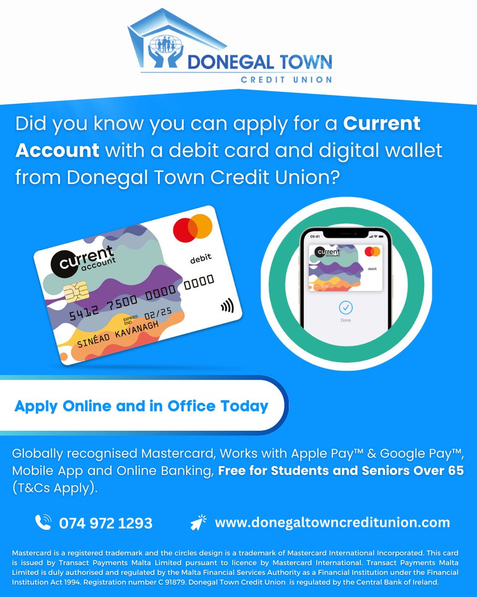 Make the switch in 2026 💳
Did you know Donegal Town Credit Union offers a physical and digital Mastercard with the lowest fees on the market. We like to maintain transparency and as such there are no hidden fees. 
Fast, simple, and member-focused 🙌

donegaltowncreditunion.com/currentaccounts