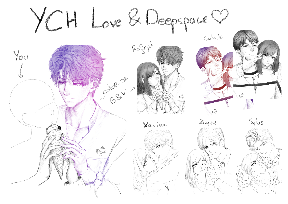 Hello ! I'm opening Love &amp; Deepspace sketch YCH !!! 

Please feel free to check it on Vgen if you're interested !
(Some are still in WIP, don't worry they will all be rendered the same )

Don't hesitate to share 🙏
Happy valentine 🩷

#LoveandDeepspace #LaDS #art #VGenComm